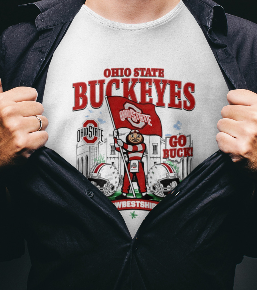 Ohio State Buckeyes Brutus Flag Go Buck Helmet Stadium Nowbes T-Shirt