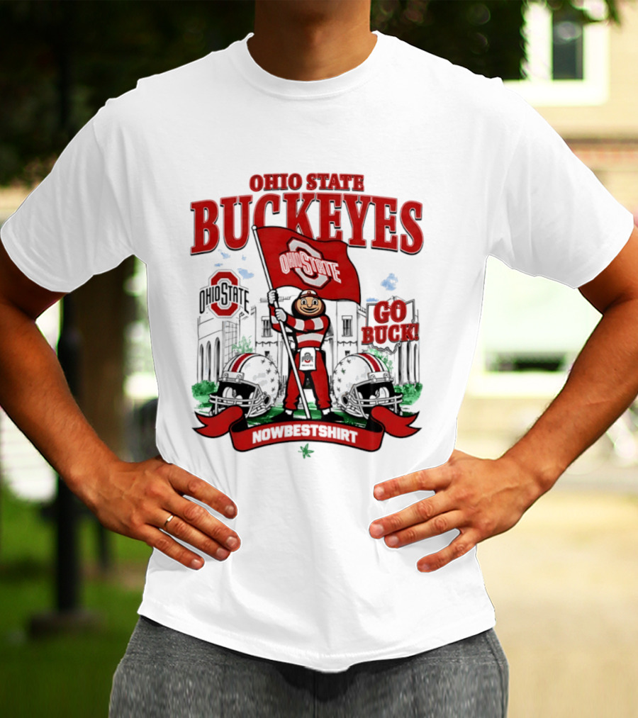 Ohio State Buckeyes Brutus Flag Go Buck Helmet Stadium Nowbes T-Shirt