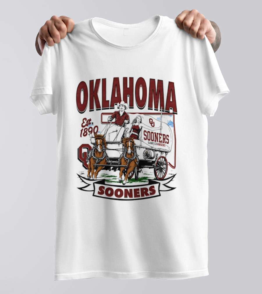 Oklahoma Sooners NCAA Football Est 1890 Wagon Horses Team T-Shirt