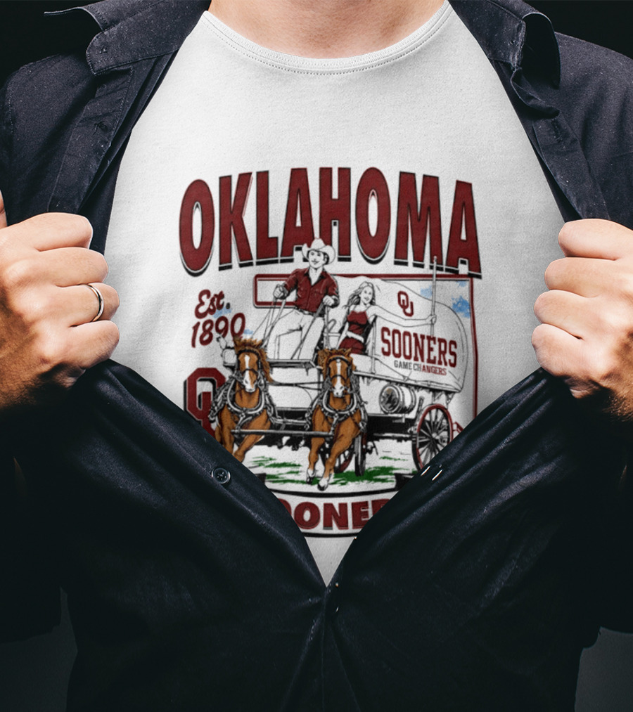 Oklahoma Sooners NCAA Football Est 1890 Wagon Horses Team T-Shirt