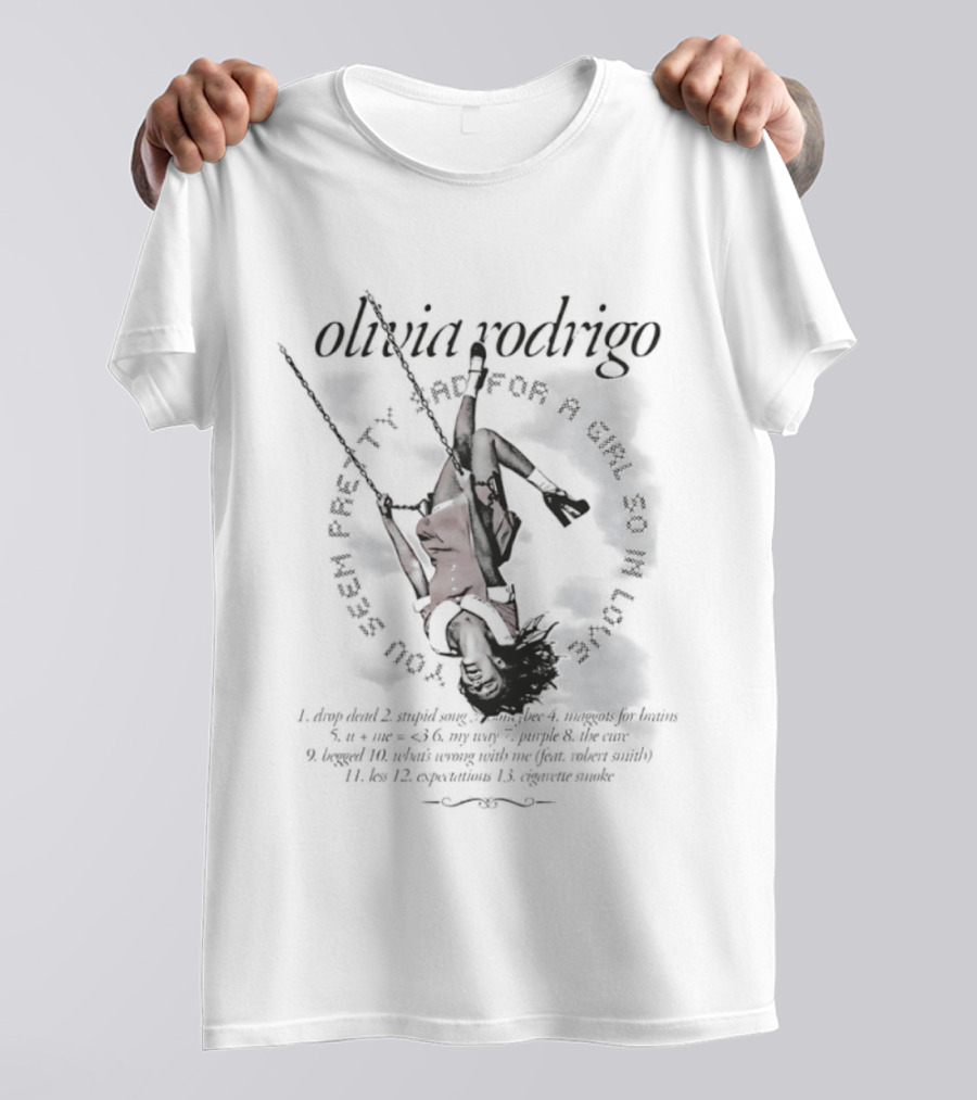 Olivia Rodrigo Pretty Bad For A Girl So In Love Tracklist Heart Blue Roses Skulls T-Shirt