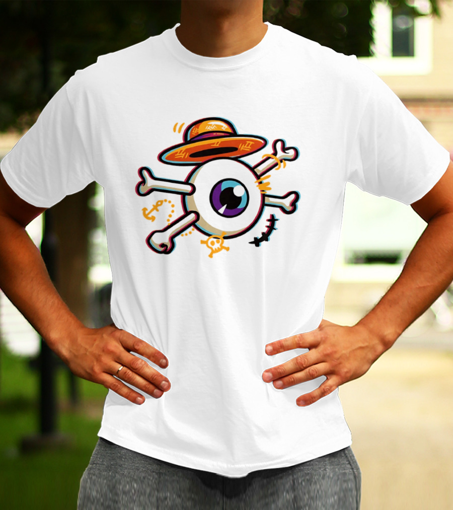One Piece Straw Hat Eye Bone Pirate Symbol Iconic Anime Series Fan Merch T-Shirt