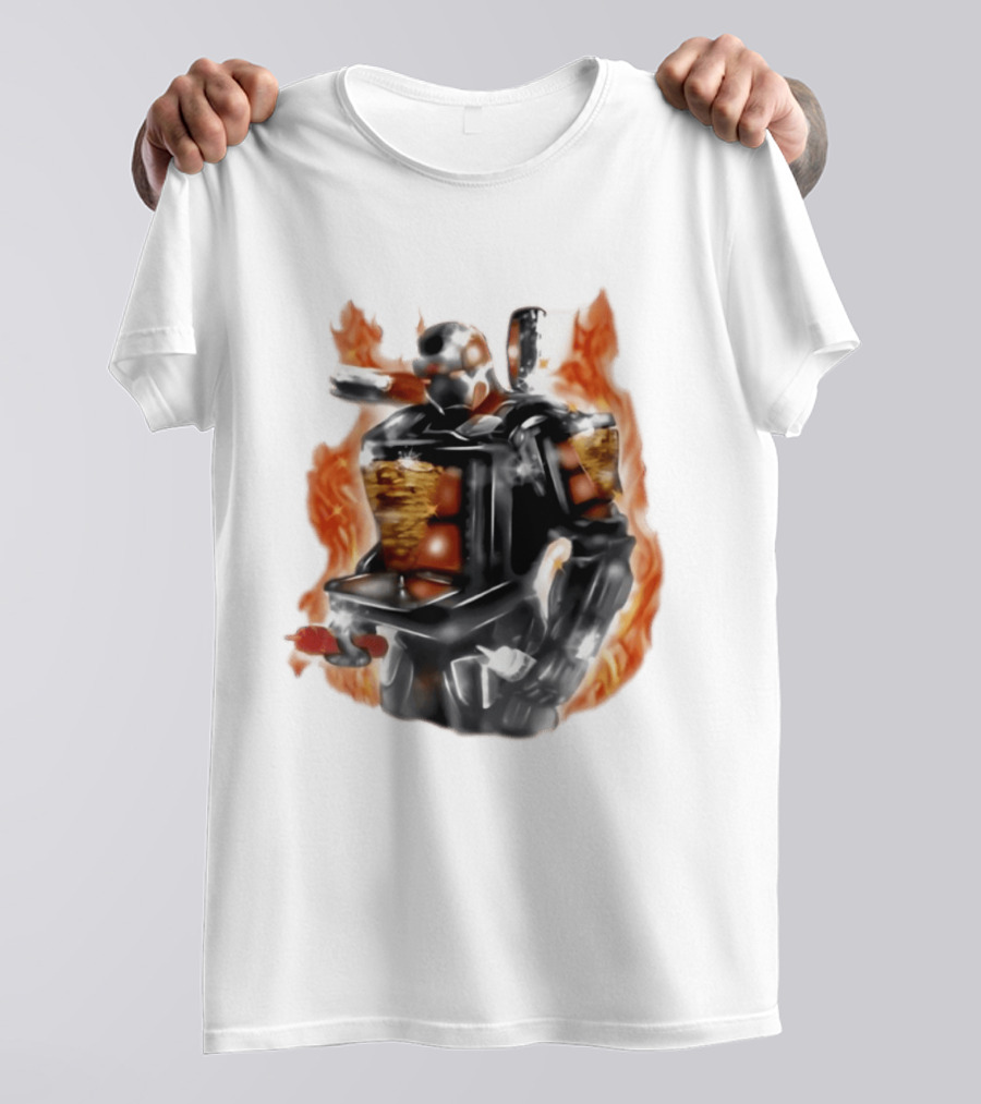 Shawarma Man 90s Flame Airbrush Robot T-Shirt