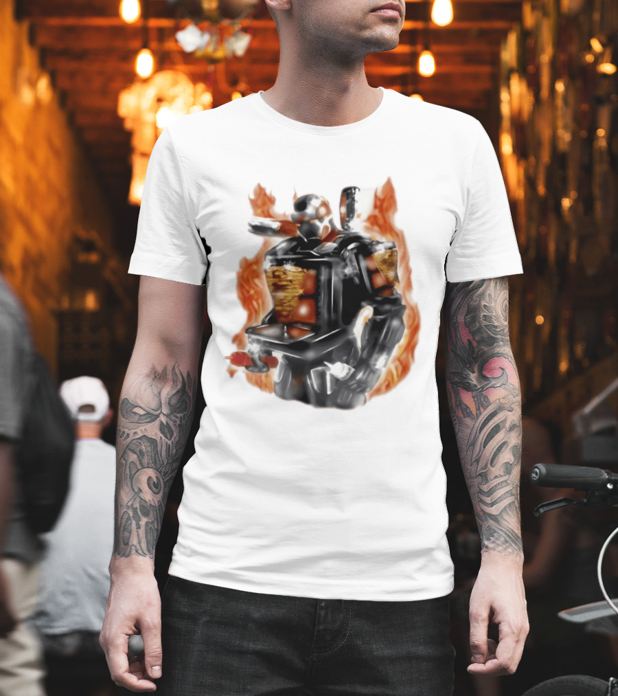 Shawarma Man 90s Flame Airbrush Robot T-Shirt