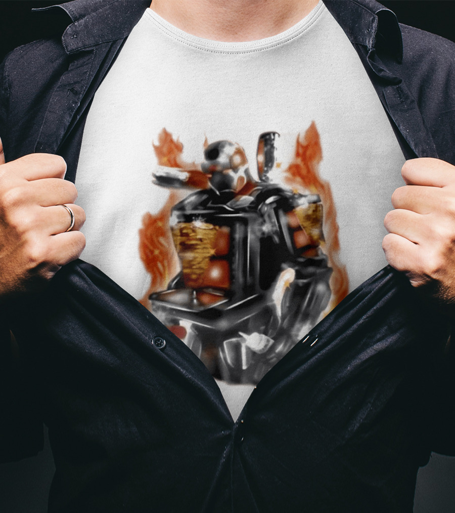 Shawarma Man 90s Flame Airbrush Robot T-Shirt