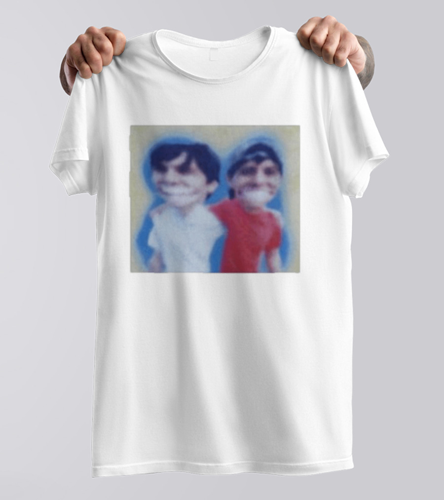 Slushy Noobs Hugging Cartoon Characters In Red And White Outfits T-Shirt