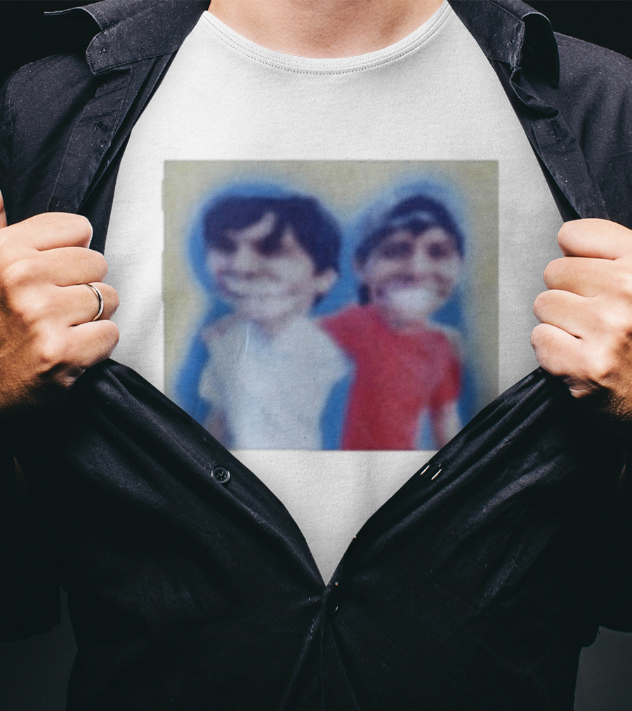 Slushy Noobs Hugging Cartoon Characters In Red And White Outfits T-Shirt