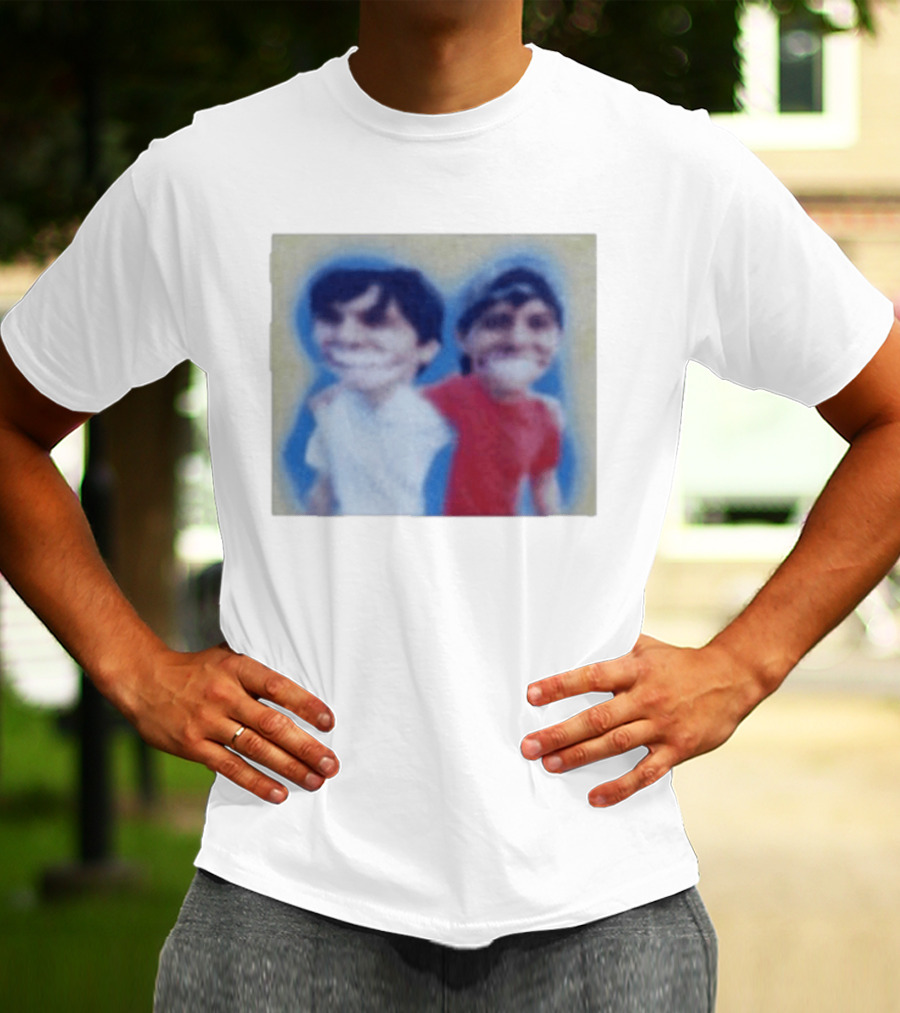 Slushy Noobs Hugging Cartoon Characters In Red And White Outfits T-Shirt