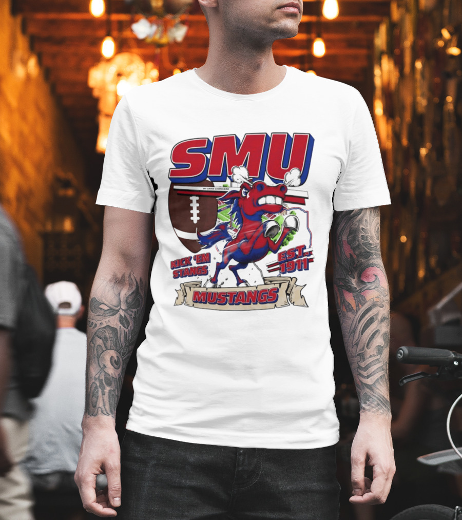 SMU Mustangs Kick 'Em Stangs Football 1911 T-Shirt