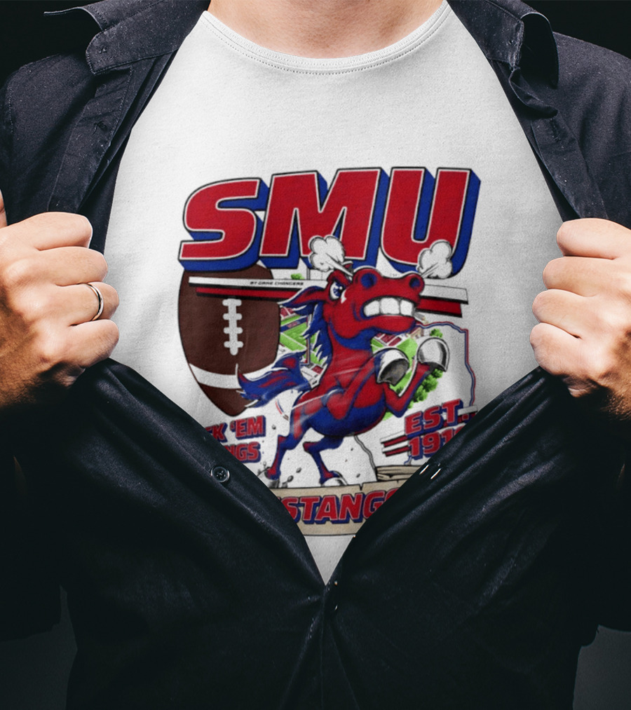 SMU Mustangs Kick 'Em Stangs Football 1911 T-Shirt