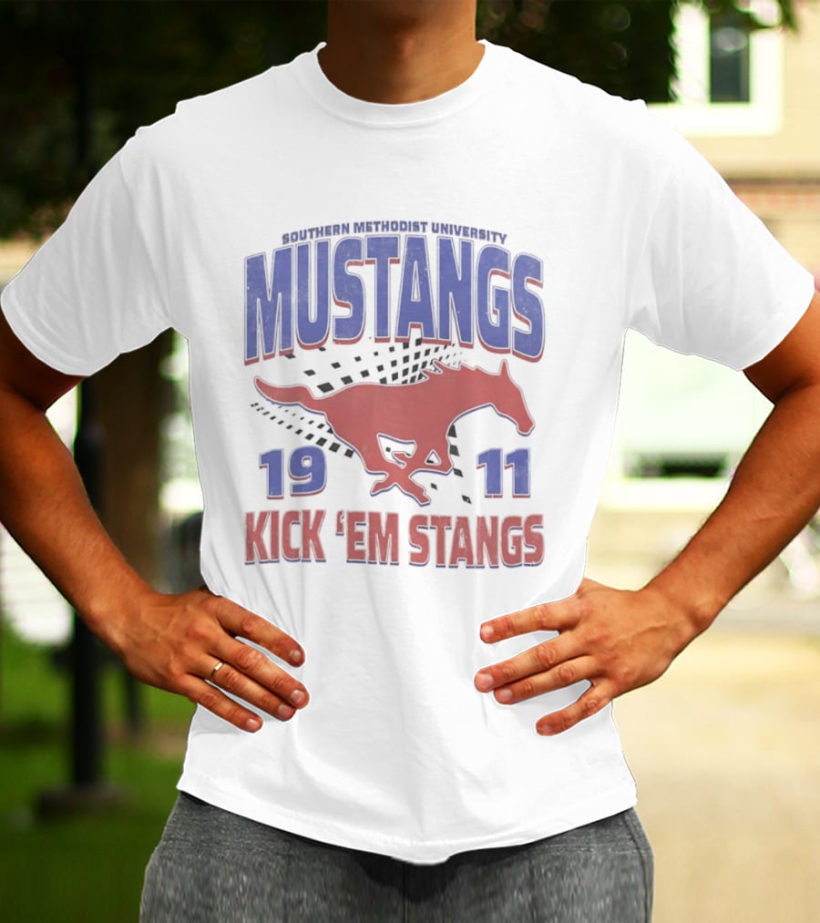 Southern Methodist University Mustangs 1911 Kick 'Em Stangs Mustang Red And Blue T-Shirt