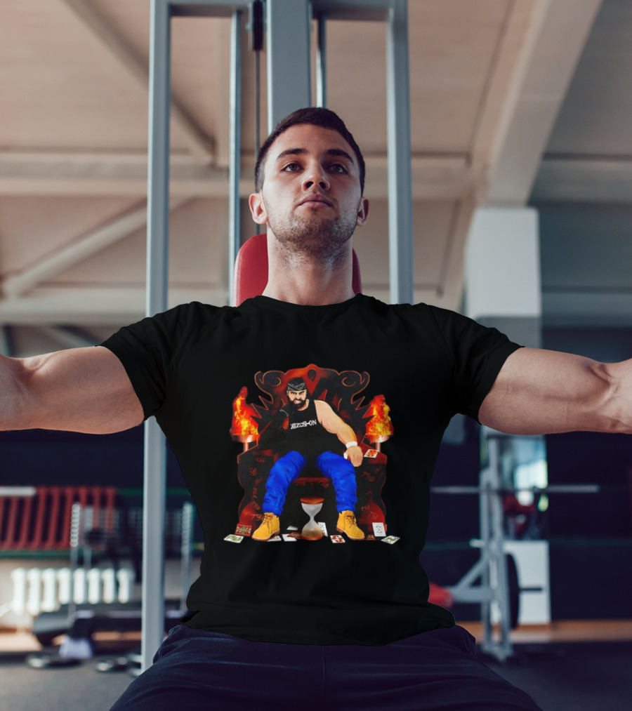 Eddie Kingston Throne Kizus On Playing Cards Flames Hourglass T-Shirt