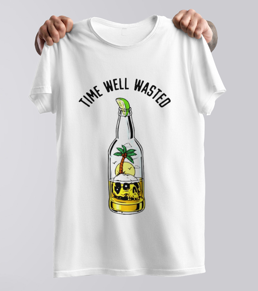 Time Well Wasted Skull And Palm Tree In Bottle With Lemon Slice T-Shirt