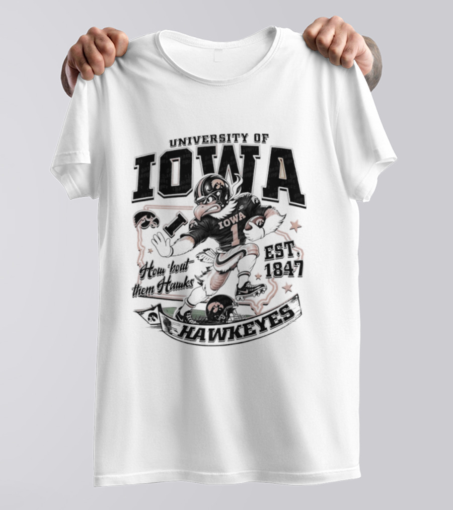 University Of Iowa How 'Bout Them Hawks Football Mascot Est 1847 T-Shirt