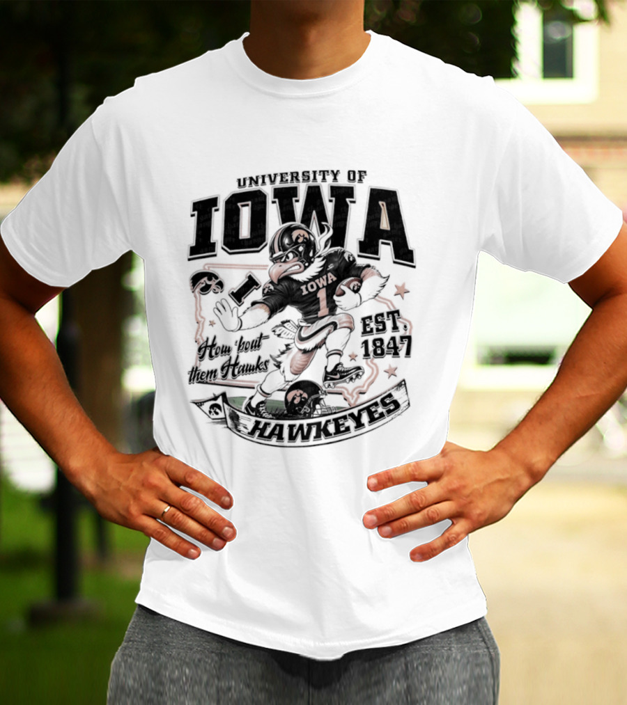 University Of Iowa How 'Bout Them Hawks Football Mascot Est 1847 T-Shirt