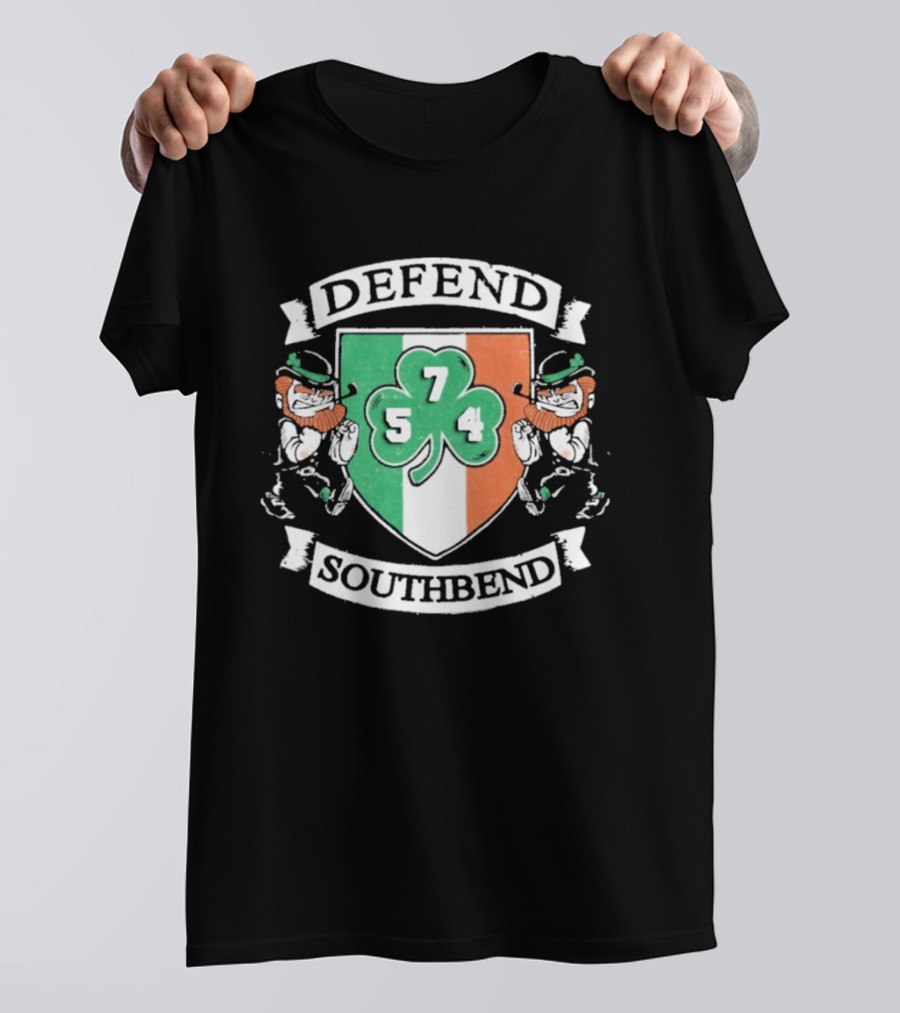 Notre Dame Defend Southbend 754 Shamrock Emblem With Fighting Leprechauns T-Shirt