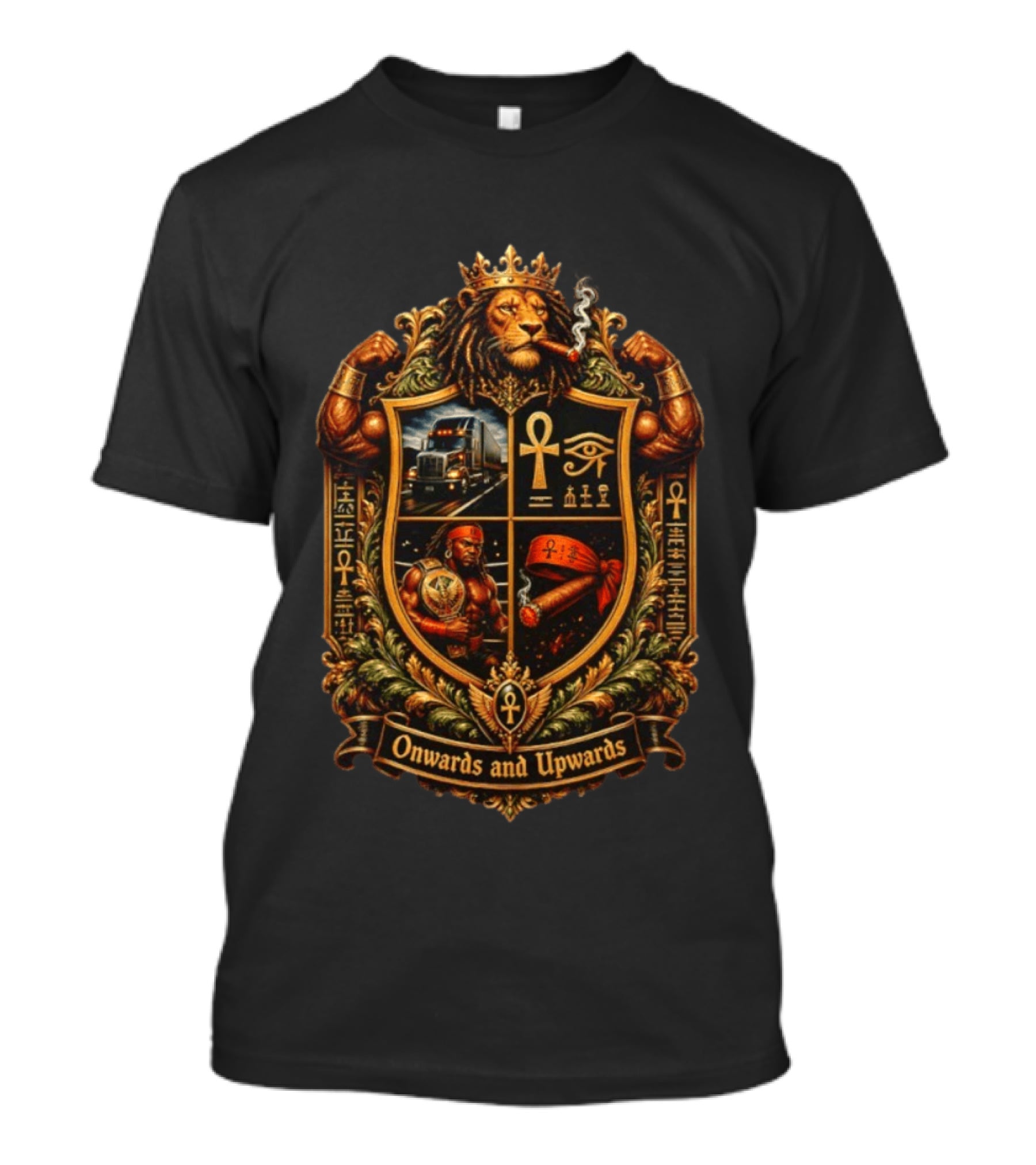 Onwards And Upwards Egyptian Ankh Lion King Smoking Cigar Truck T-Shirt