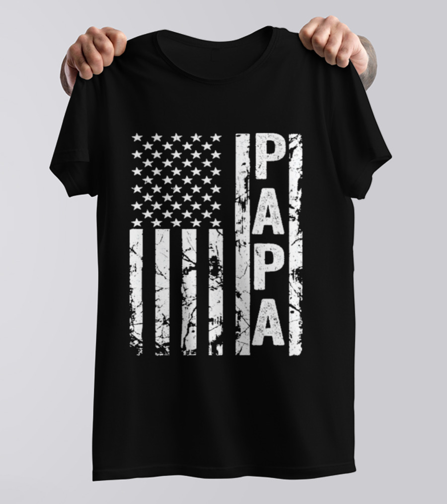 Papa USA Flag Distressed Style Stars And Stripes T-Shirt