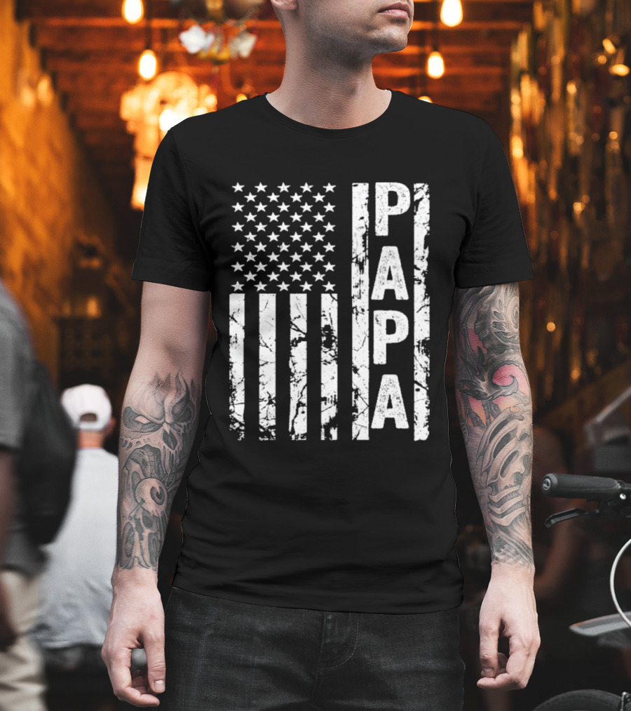 Papa USA Flag Distressed Style Stars And Stripes T-Shirt