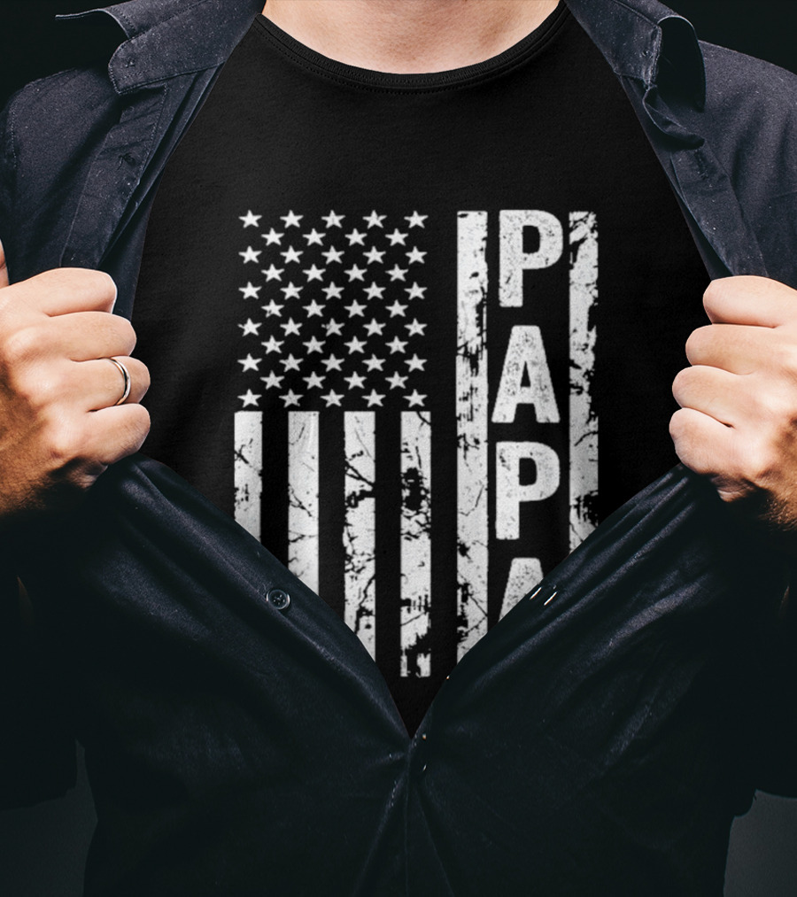 Papa USA Flag Distressed Style Stars And Stripes T-Shirt