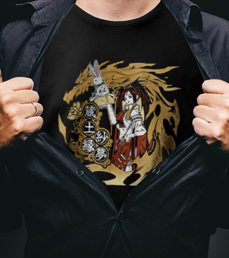 Guilty Gear Inspired Japanese Oni Mask And Flag Iconography T-Shirt