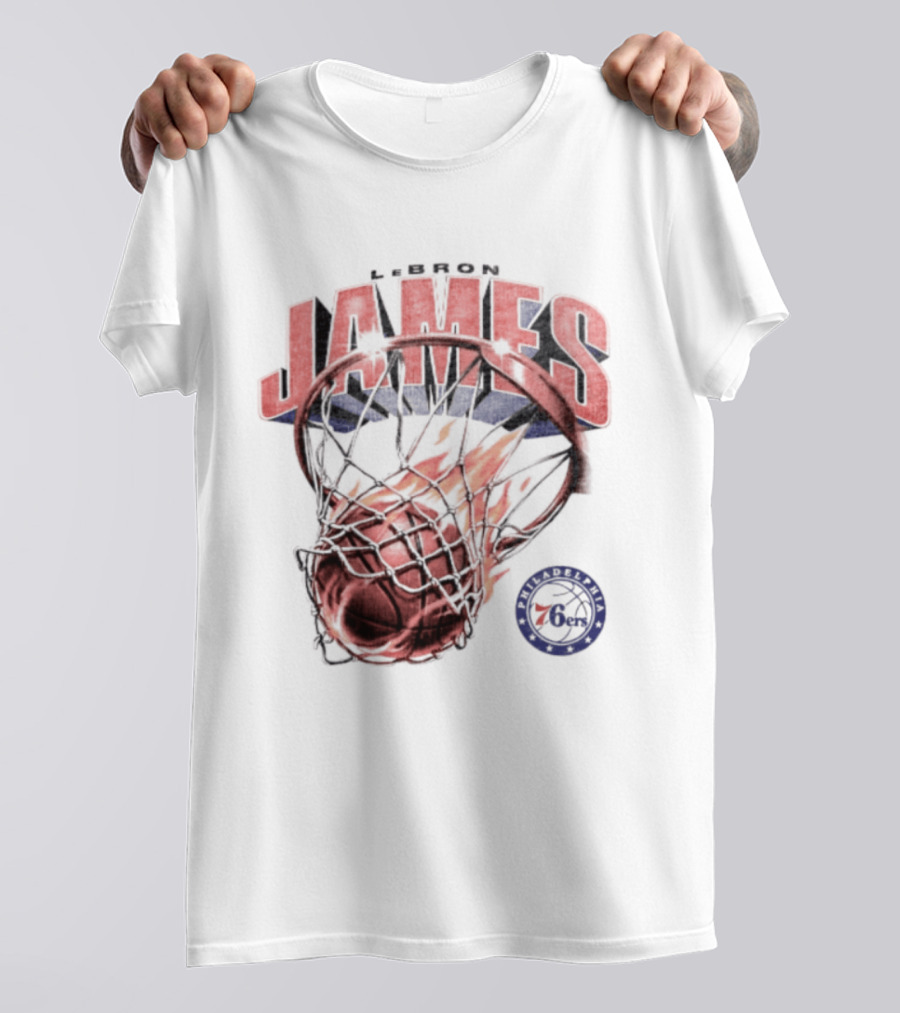 LeBron James 23 Basketball Fire Hoop Philadelphia 76ers T-Shirt