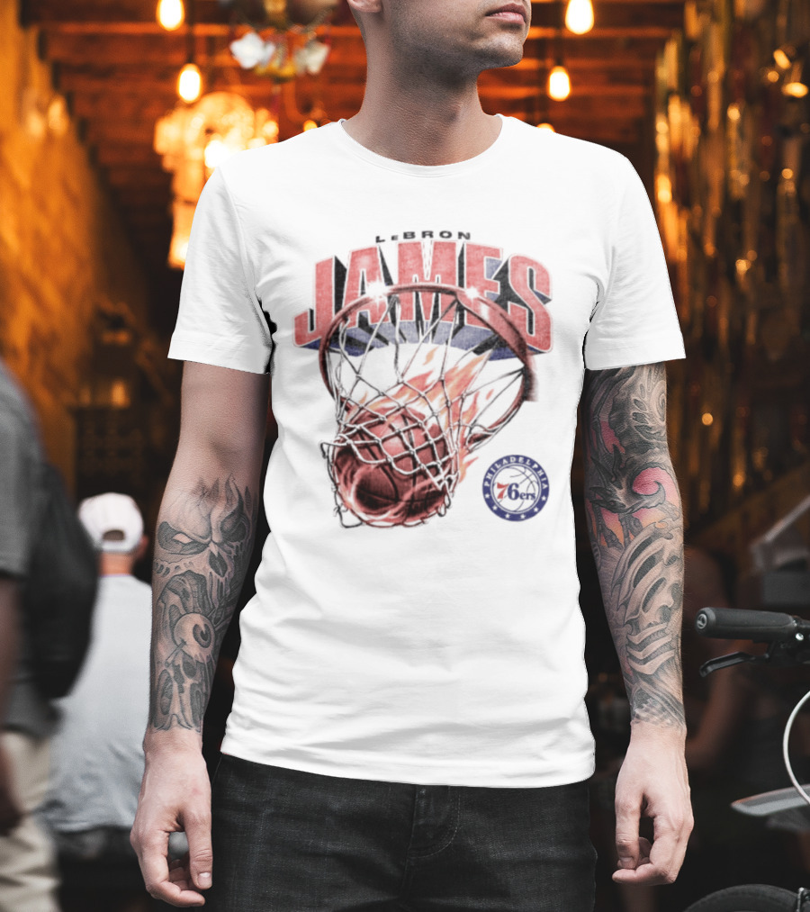 LeBron James 23 Basketball Fire Hoop Philadelphia 76ers T-Shirt