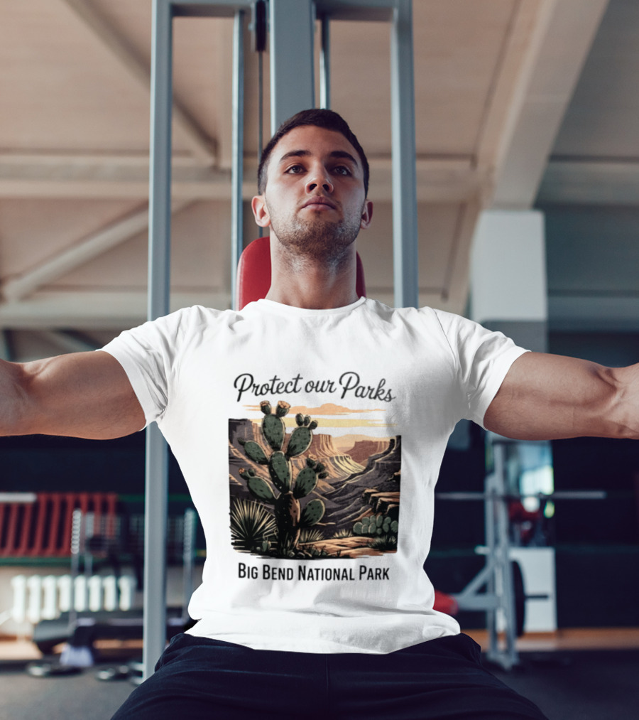 Protect Our Parks Big Bend National Park Cactus Desert Landscape Scene T-Shirt