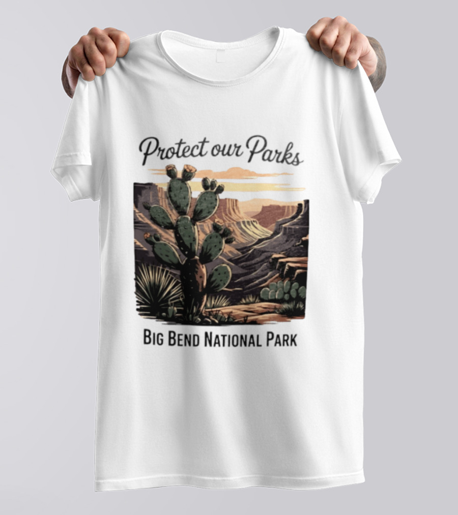Protect Our Parks Big Bend National Park Cactus Desert Landscape Scene T-Shirt