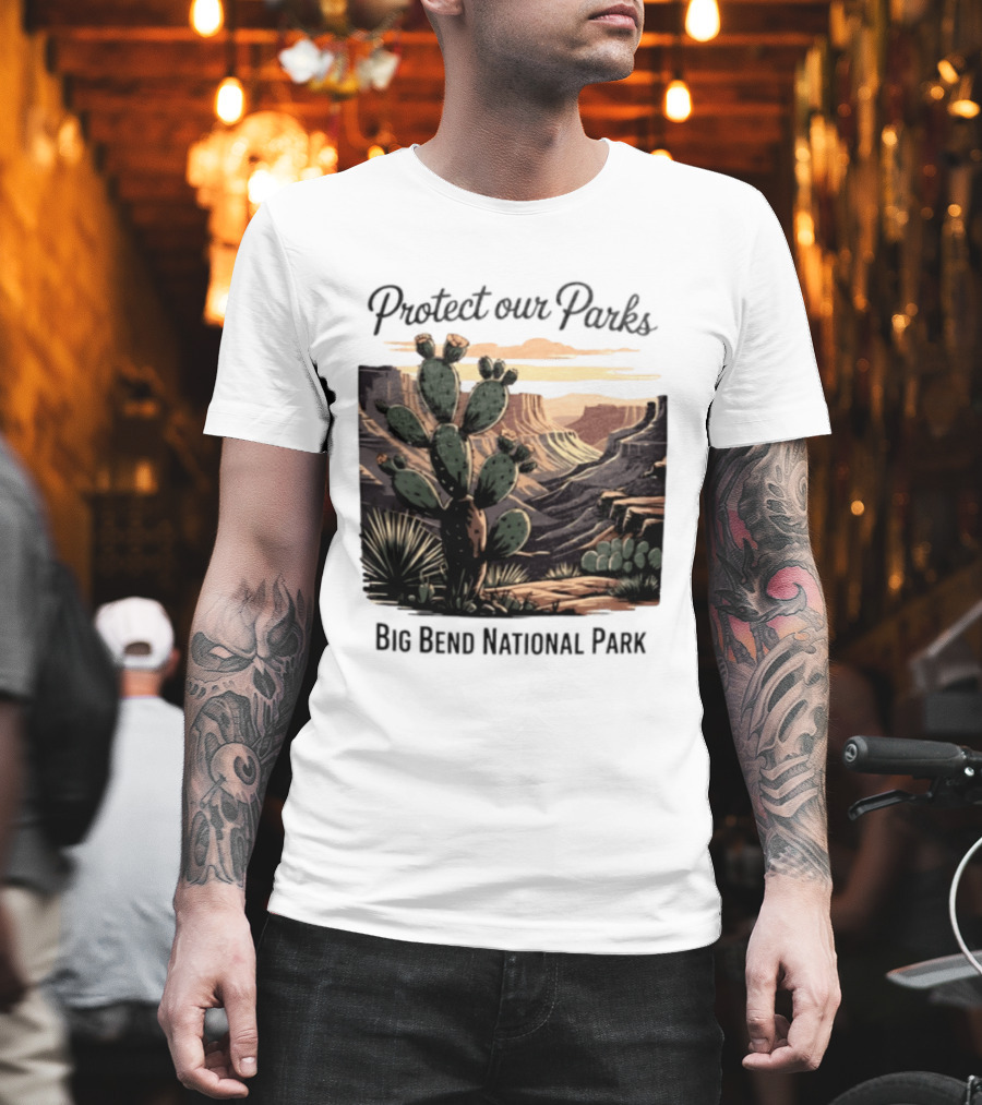 Protect Our Parks Big Bend National Park Cactus Desert Landscape Scene T-Shirt