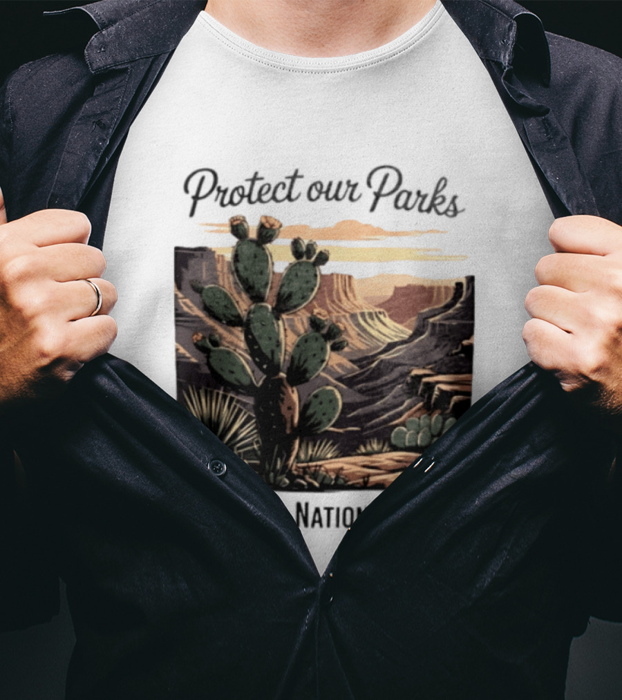 Protect Our Parks Big Bend National Park Cactus Desert Landscape Scene T-Shirt