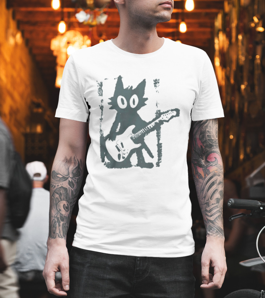 Rock Star Cat Electric Guitar Kitty Playful Feline Musician T-Shirt