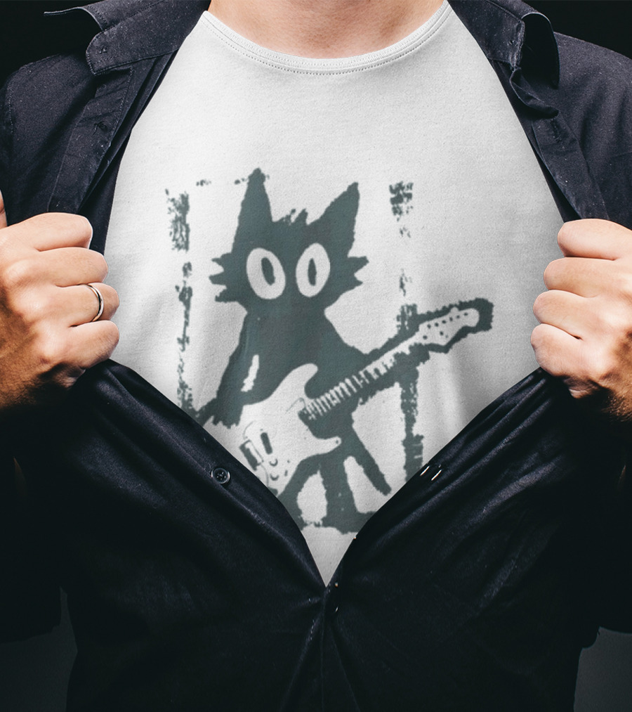 Rock Star Cat Electric Guitar Kitty Playful Feline Musician T-Shirt