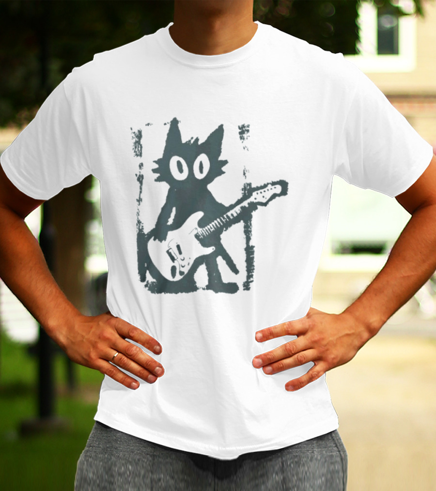 Rock Star Cat Electric Guitar Kitty Playful Feline Musician T-Shirt