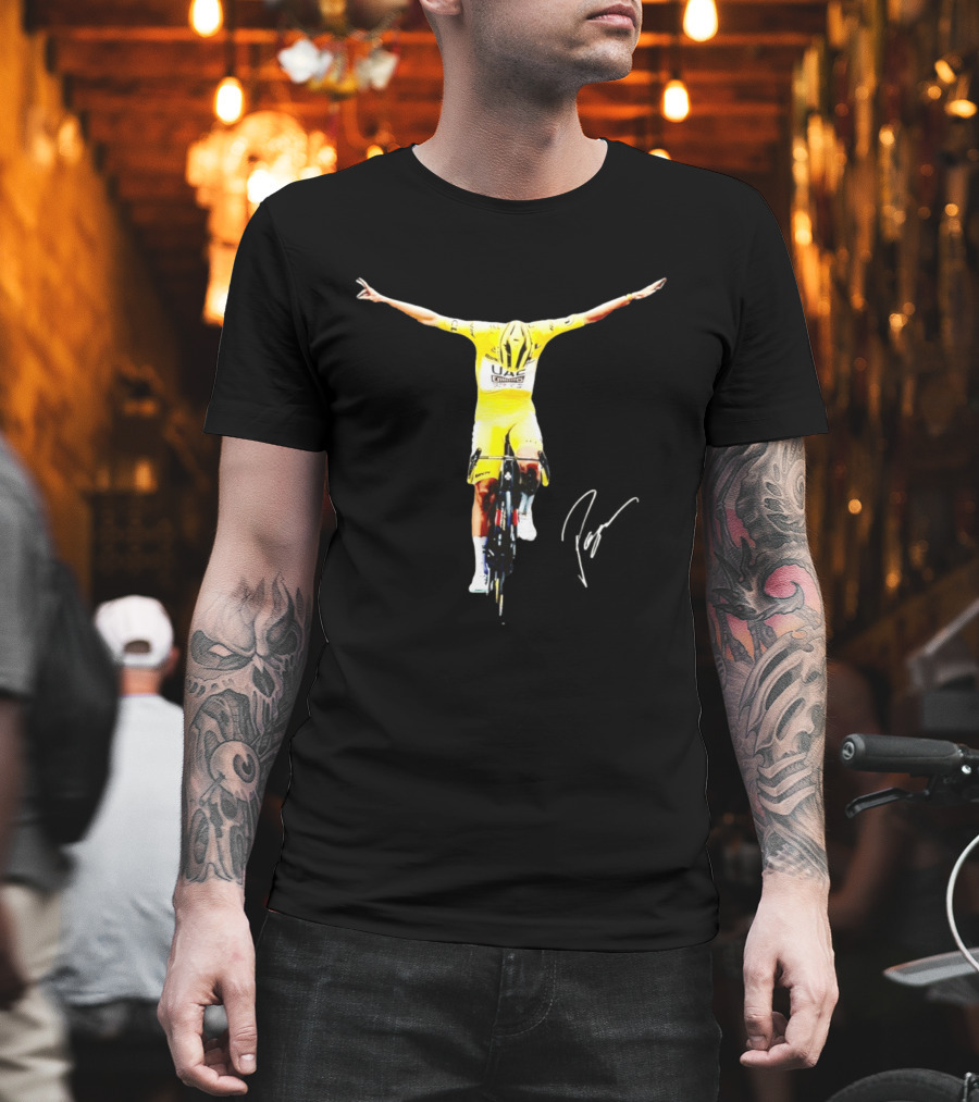 Tadej Pogacar UAE Team Yellow Jersey Victory Celebration T-Shirt