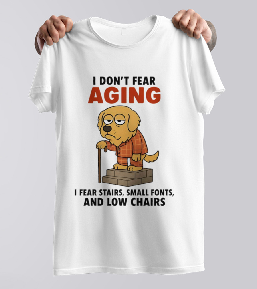 Golden Retriever I Don't Fear Aging I Fear Stairs Small Fonts And Low Chairs T-Shirt
