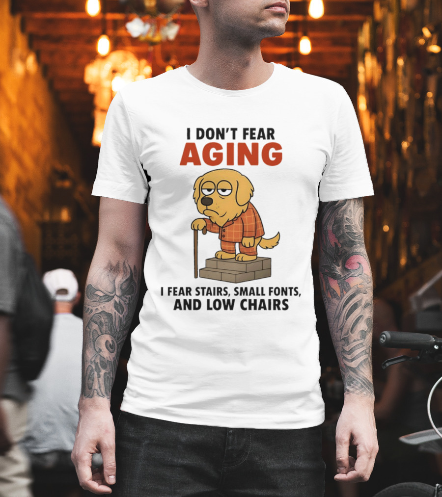 Golden Retriever I Don't Fear Aging I Fear Stairs Small Fonts And Low Chairs T-Shirt