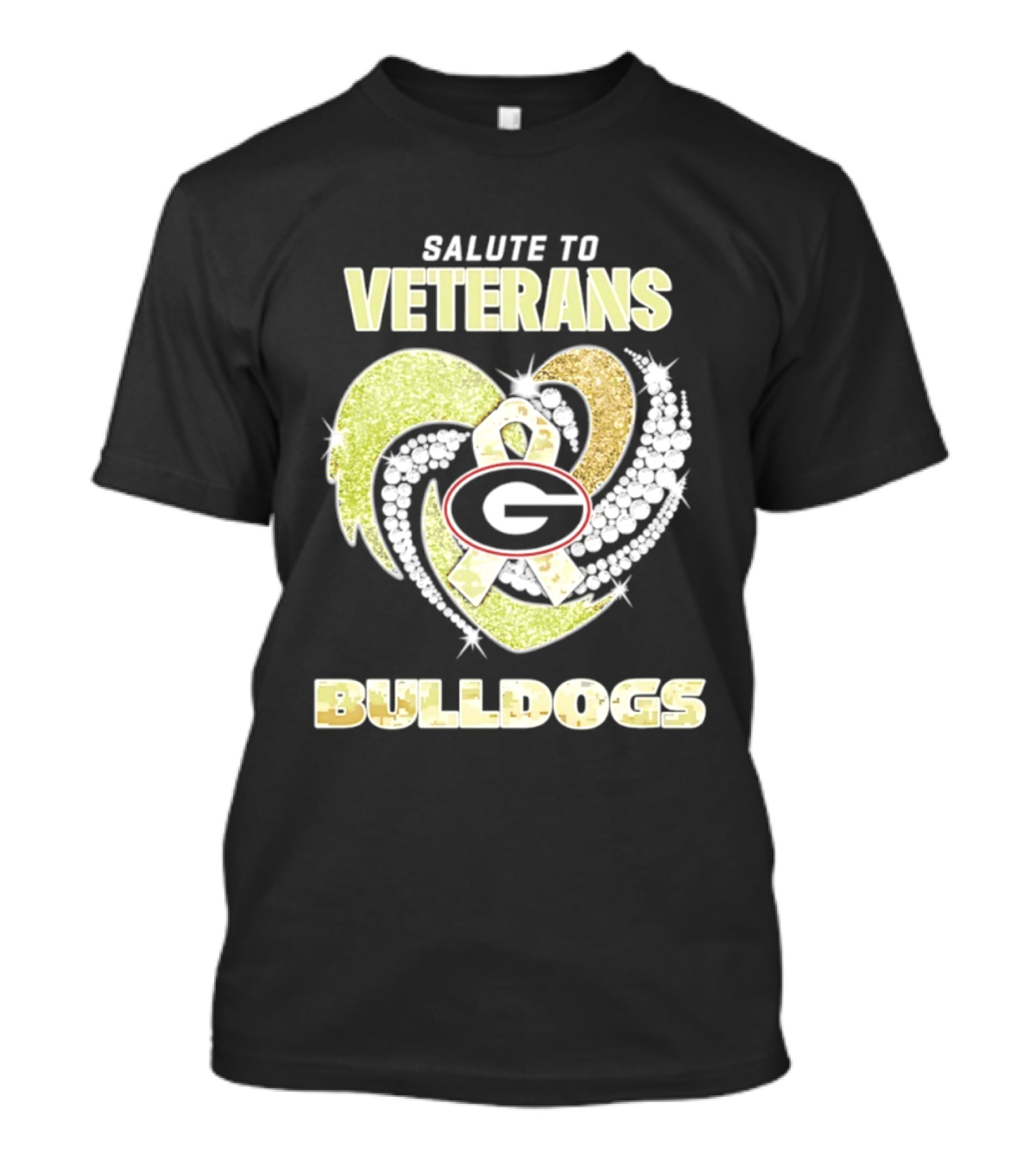Salute To Veterans Georgia Bulldogs Heart Ribbon T-Shirt