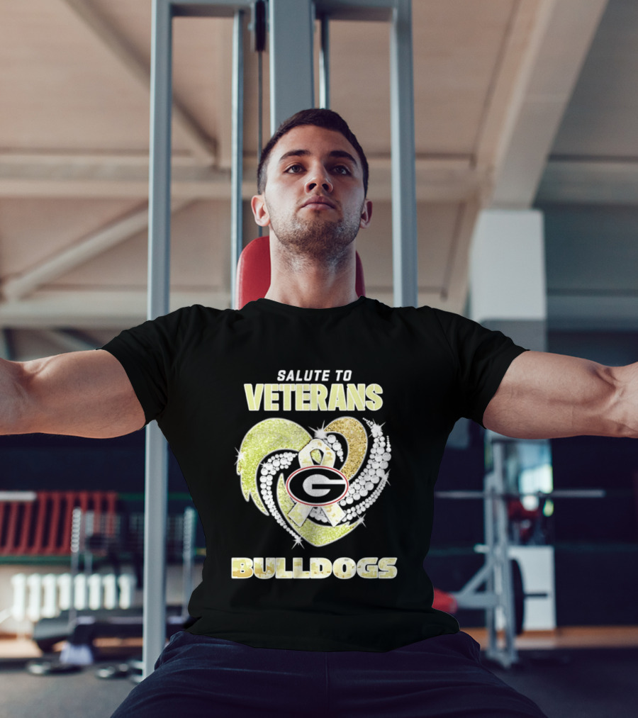 Salute To Veterans Georgia Bulldogs Heart Ribbon T-Shirt