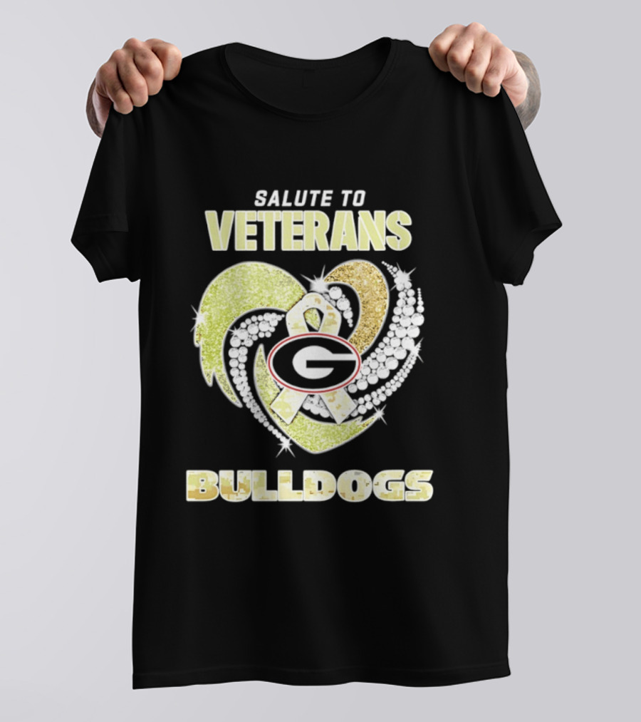 Salute To Veterans Georgia Bulldogs Heart Ribbon T-Shirt