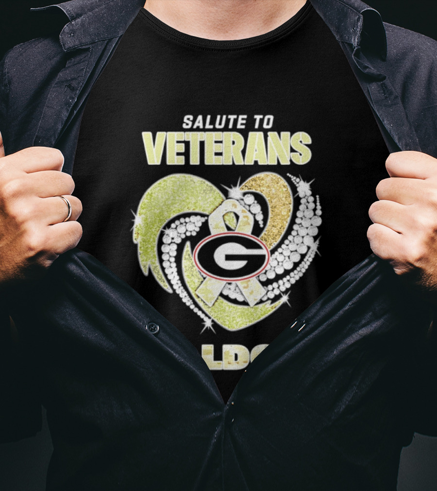 Salute To Veterans Georgia Bulldogs Heart Ribbon T-Shirt