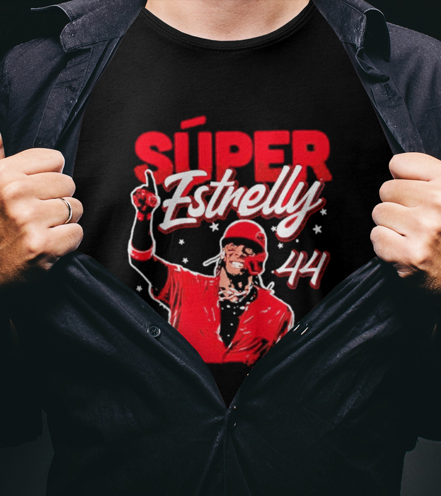 Súper Estrelly 44 Red Baseball Celebration Hero T-Shirt