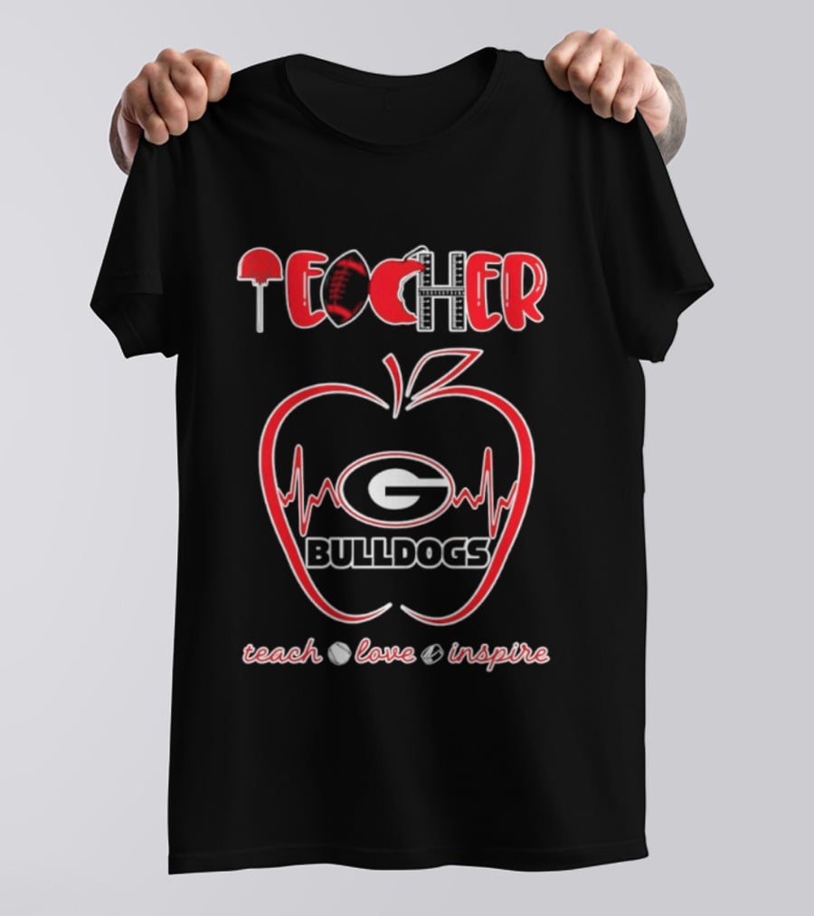Teacher Georgia Bulldogs Teach Love Inspire School Spirit T-Shirt