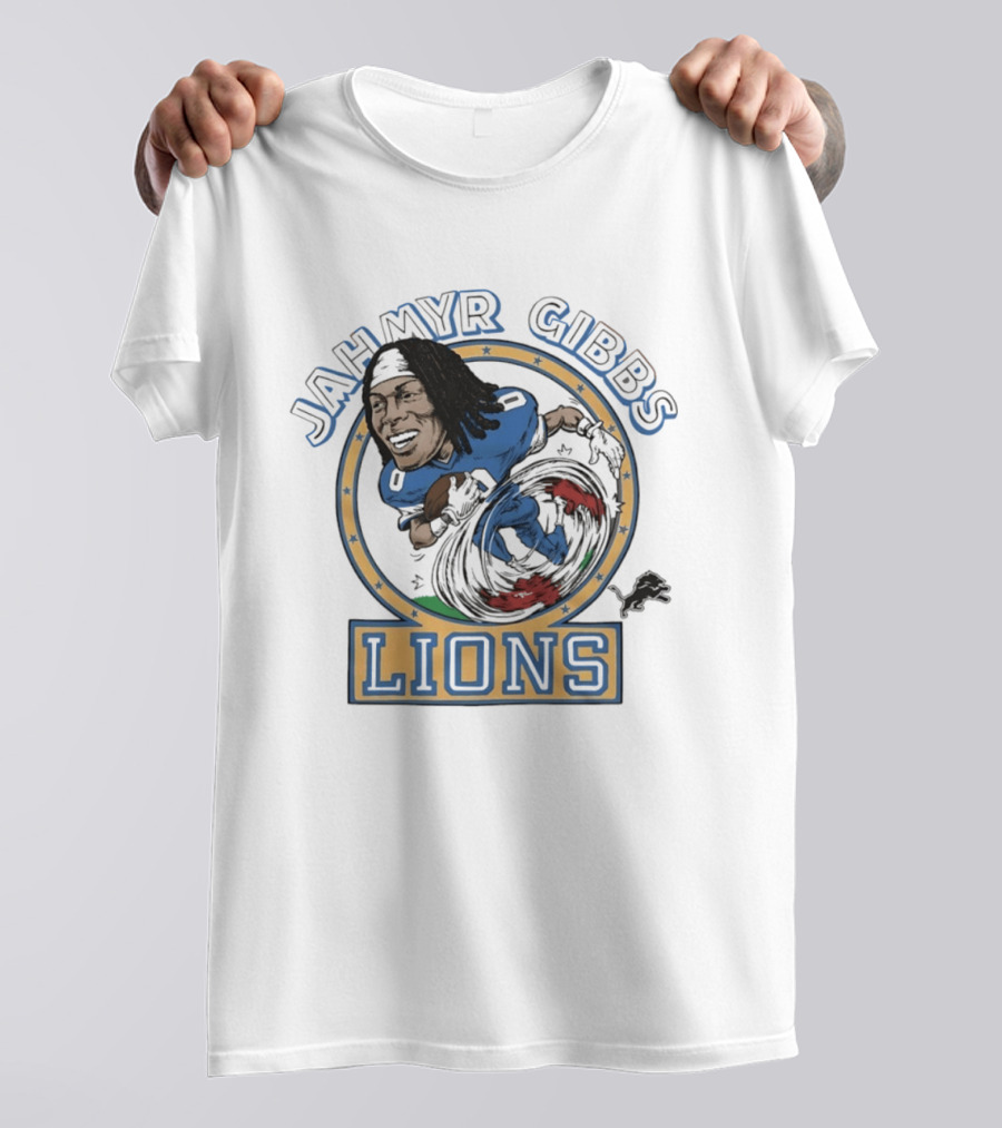 Jahmyr Gibbs Lions Football Caricature T-Shirt