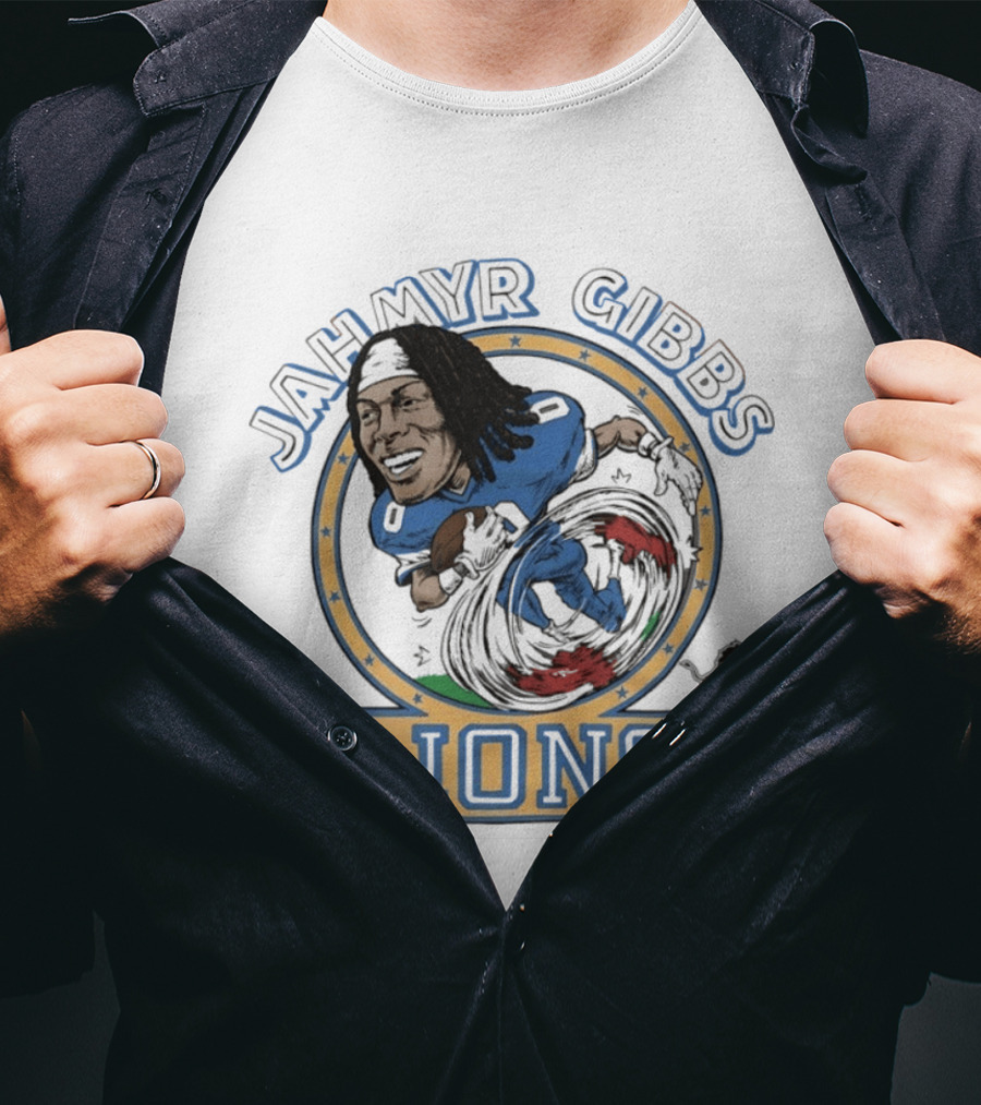 Jahmyr Gibbs Lions Football Caricature T-Shirt