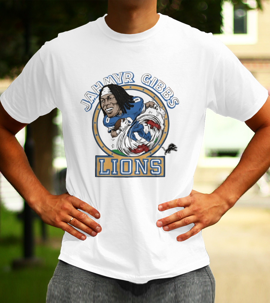 Jahmyr Gibbs Lions Football Caricature T-Shirt
