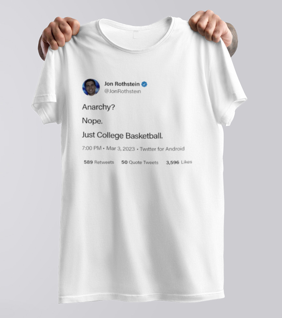 Jon Rothstein Anarchy Nope Just College Basketball Tweet Viral March 3 2023 Twitter Android T-Shirt