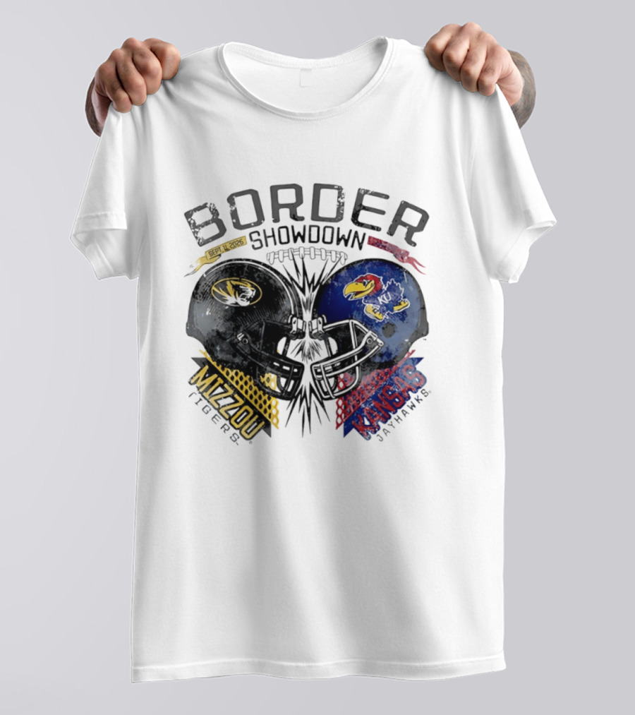 Kansas Jayhawks Missouri Tigers NCAA Border Showdown 2026 Helmet Matchup September 12 T-Shirt