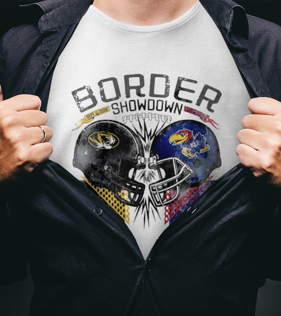 Kansas Jayhawks Missouri Tigers NCAA Border Showdown 2026 Helmet Matchup September 12 T-Shirt