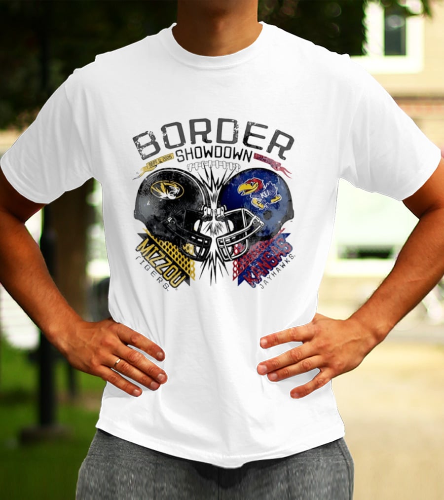 Kansas Jayhawks Missouri Tigers NCAA Border Showdown 2026 Helmet Matchup September 12 T-Shirt
